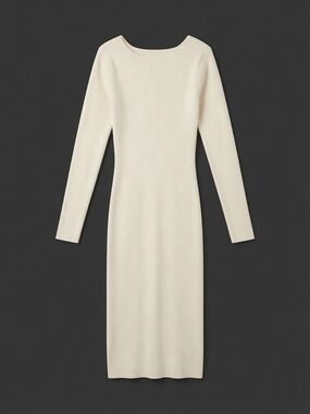 Women’s Long Sleeve Ribbed Knit Dress in Cream (Stretchy for ALL SIZES!)